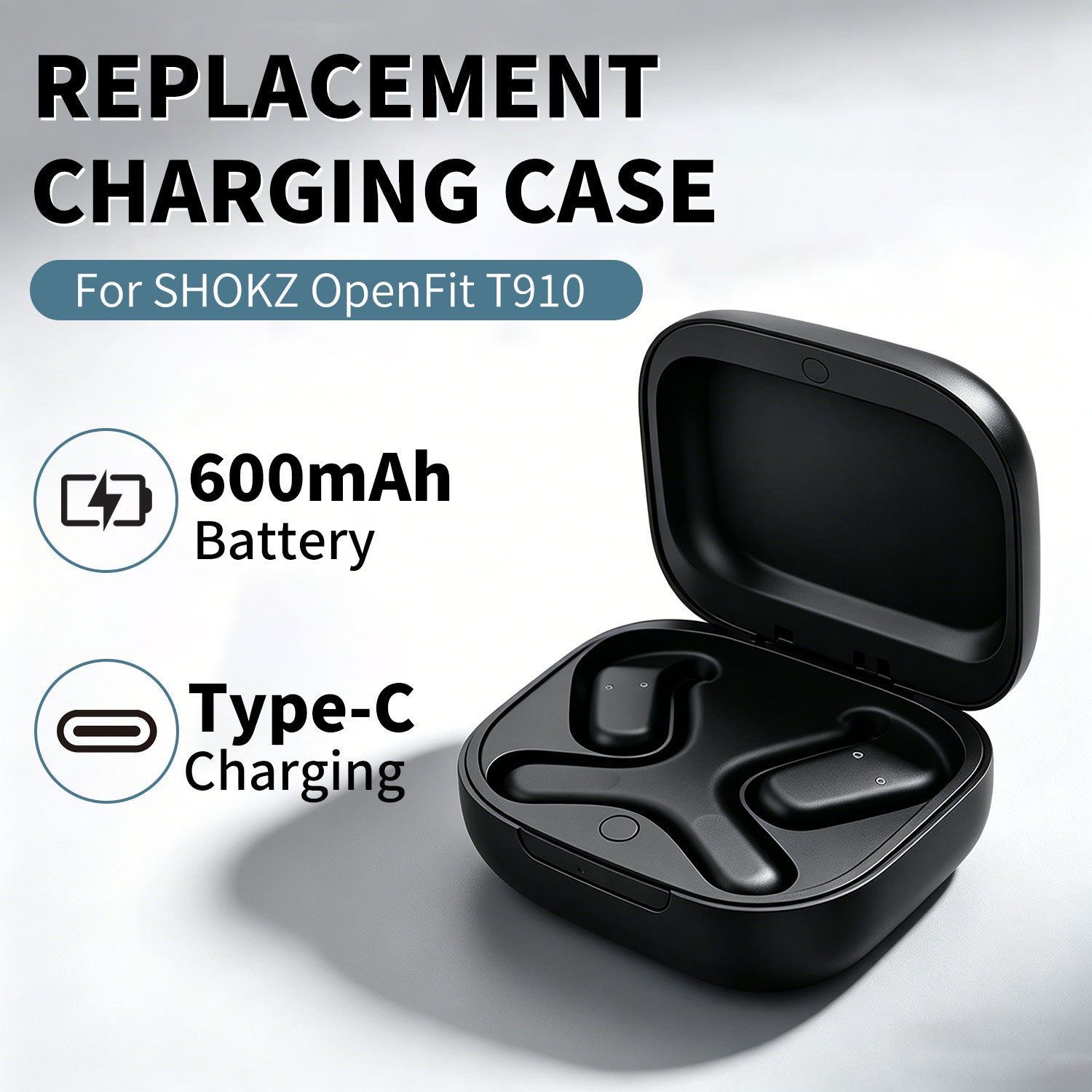 Battery Case Storage - เคสชาร์จสำรองสำหรับหูฟังบลูทูธไร้สาย SHOKZ OpenFit T910 กล่องชาร์จแบตเตอรี่ในตัว 600mAh